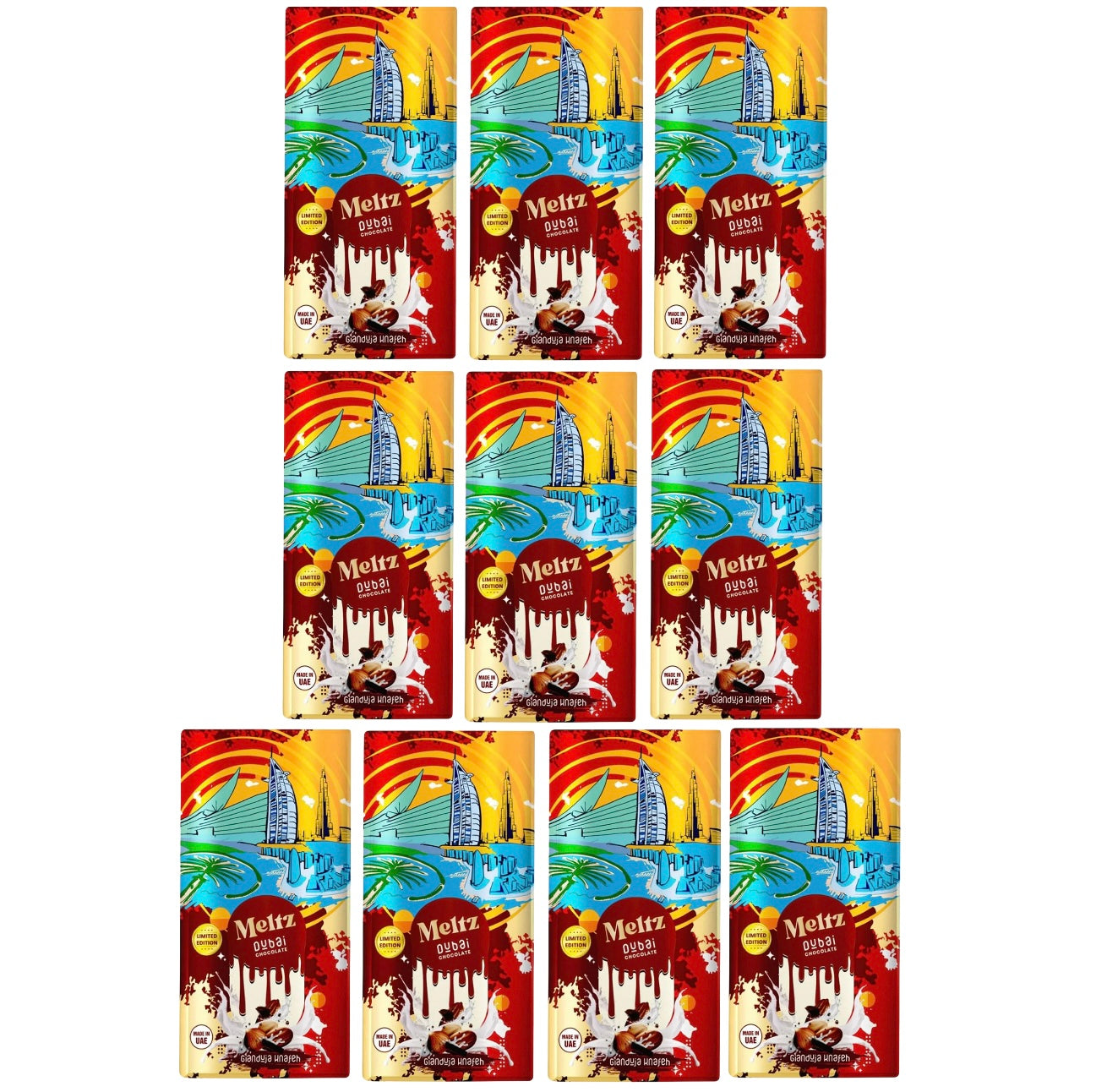 Meltz Dubai Gianduja Knafeh Limited Edition 10 Pack Chocolate Bars