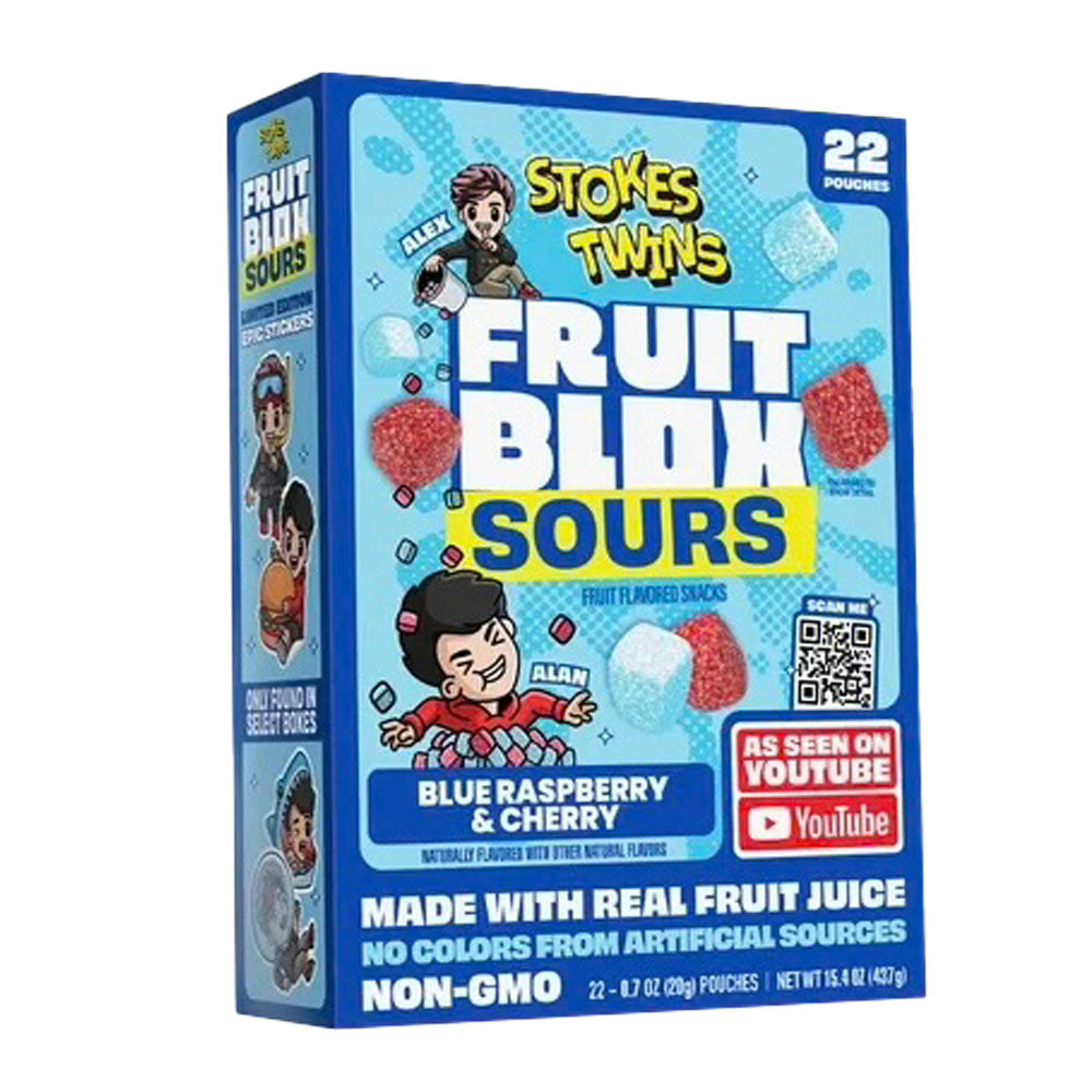 Fruit Blox Stokes Twins Sours Blue Raspberry & Cherry 22 Pack