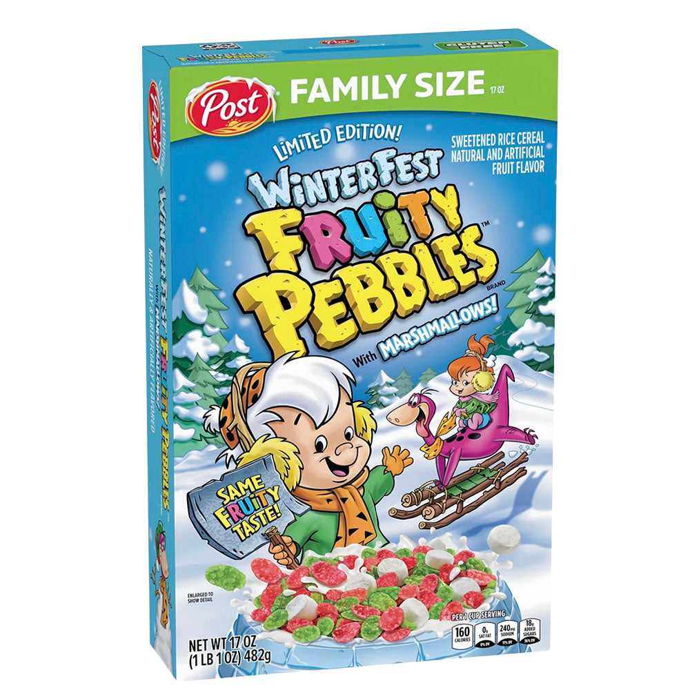 Winterfest Fruity Pebbles Marshmallows Limited Edition Family Size Cereal (482g)