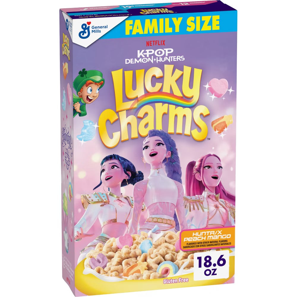 Lucky Charms K-Pop Demon Hunters Peach Mango Family Size Cereal (527g)