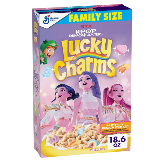 Lucky Charms K-Pop Demon Hunters Peach Mango Family Size Cereal (527g)