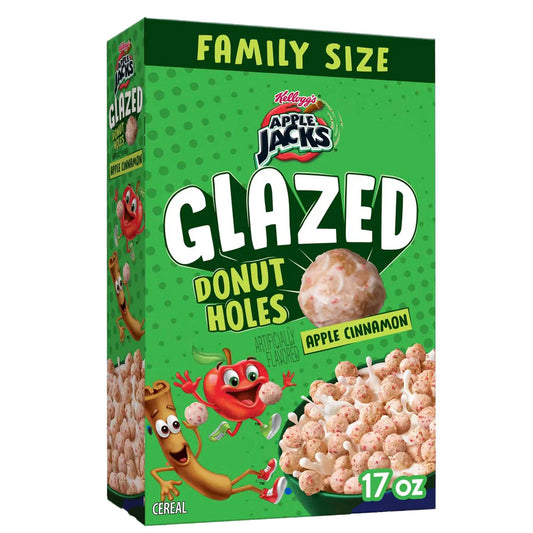 Kellogg’s Apple Jacks Glazed Donut Holes Apple Cinnamon Family Size Cereal (481g)