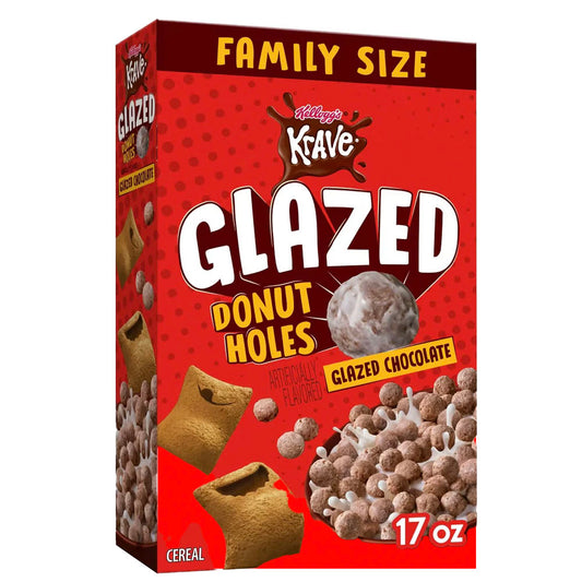 Kellogg’s Krave Glazed Chocolate Donut Holes Family Size Cereal (481g)