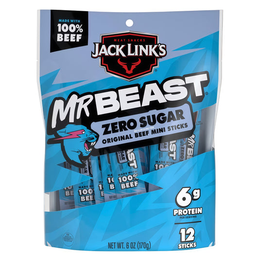 Jack Link’s MrBeast Original Mini Beef Sticks Zero Sugar 12 Count (170g)
