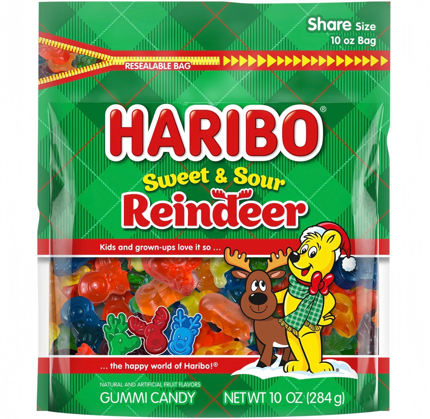Haribo Sweet & Sour Reindeer Resealable Bag (284g)