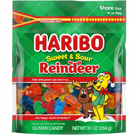 Haribo Sweet & Sour Reindeer Resealable Bag (284g)