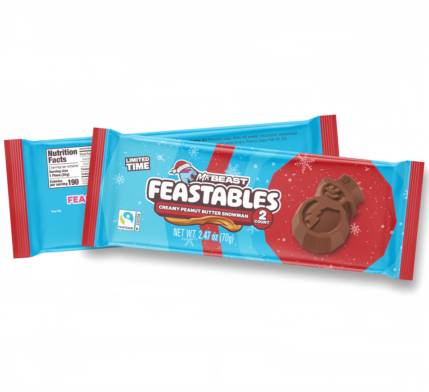 MrBeast Feastables Creamy Peanut Butter Snowman 2 Pack (70g)