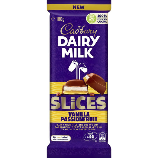 Cadbury Dairy Milk Slices Vanilla Passionfruit Chocolate Bar (180g)
