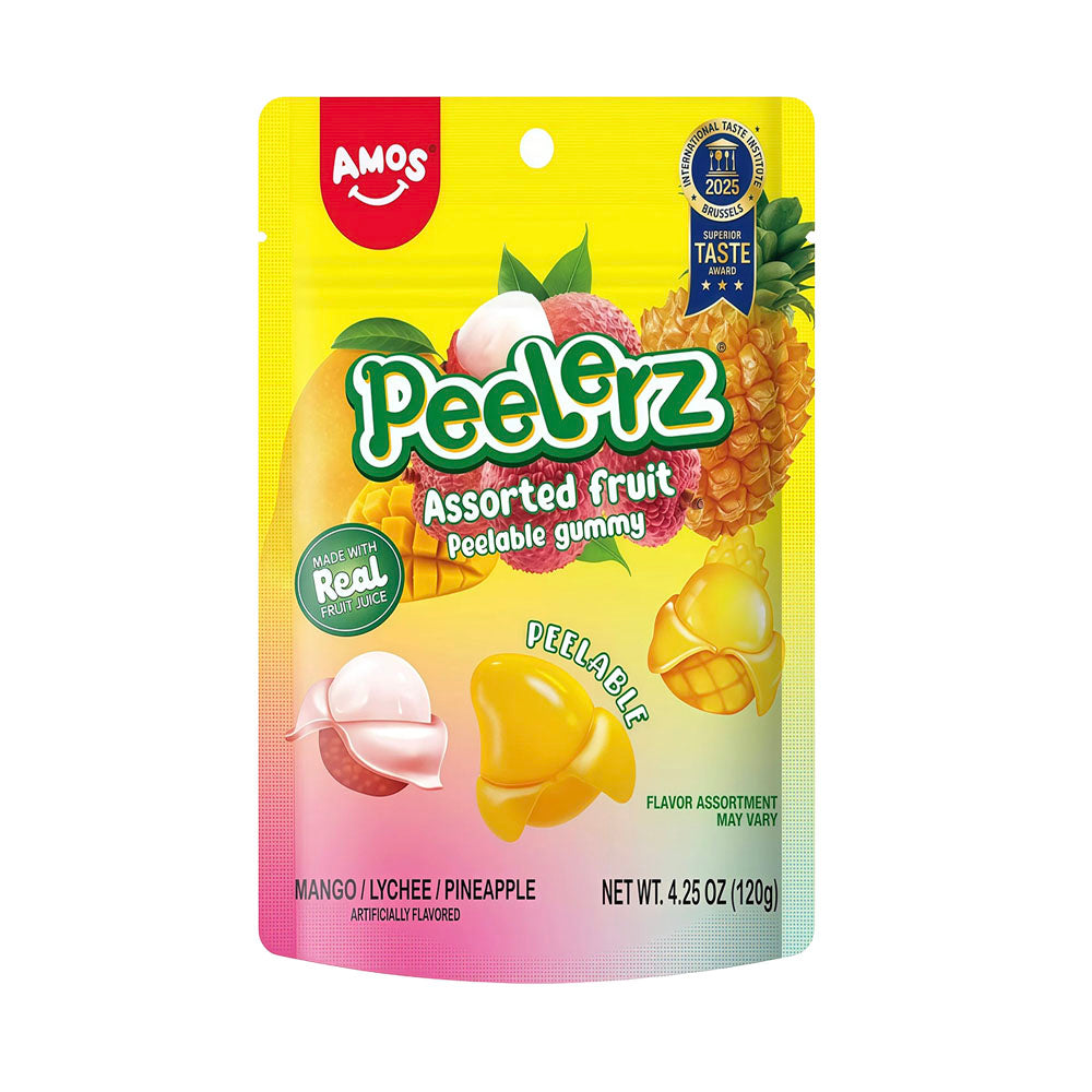 Amos Peelerz Assorted Fruit Peelable Gummy Mango, Lychee & Pineapple (120g)