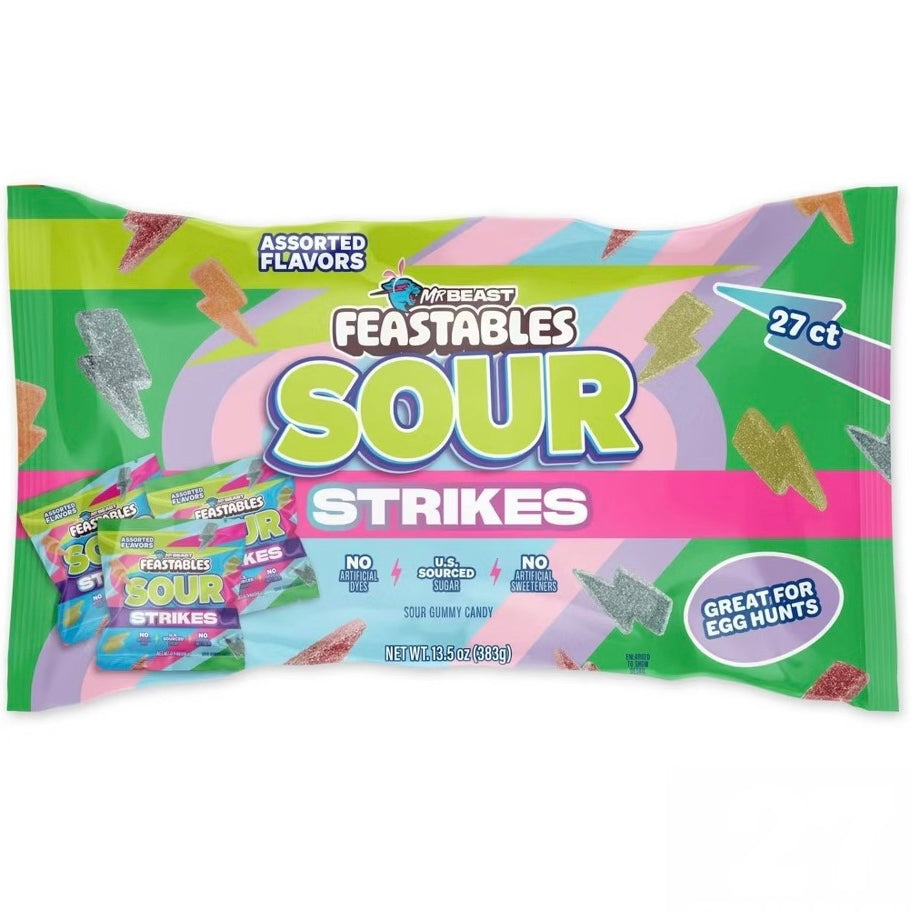 MrBeast Feastables Sour Strikes Assorted Flavours 27 Treat Packs (383g)
